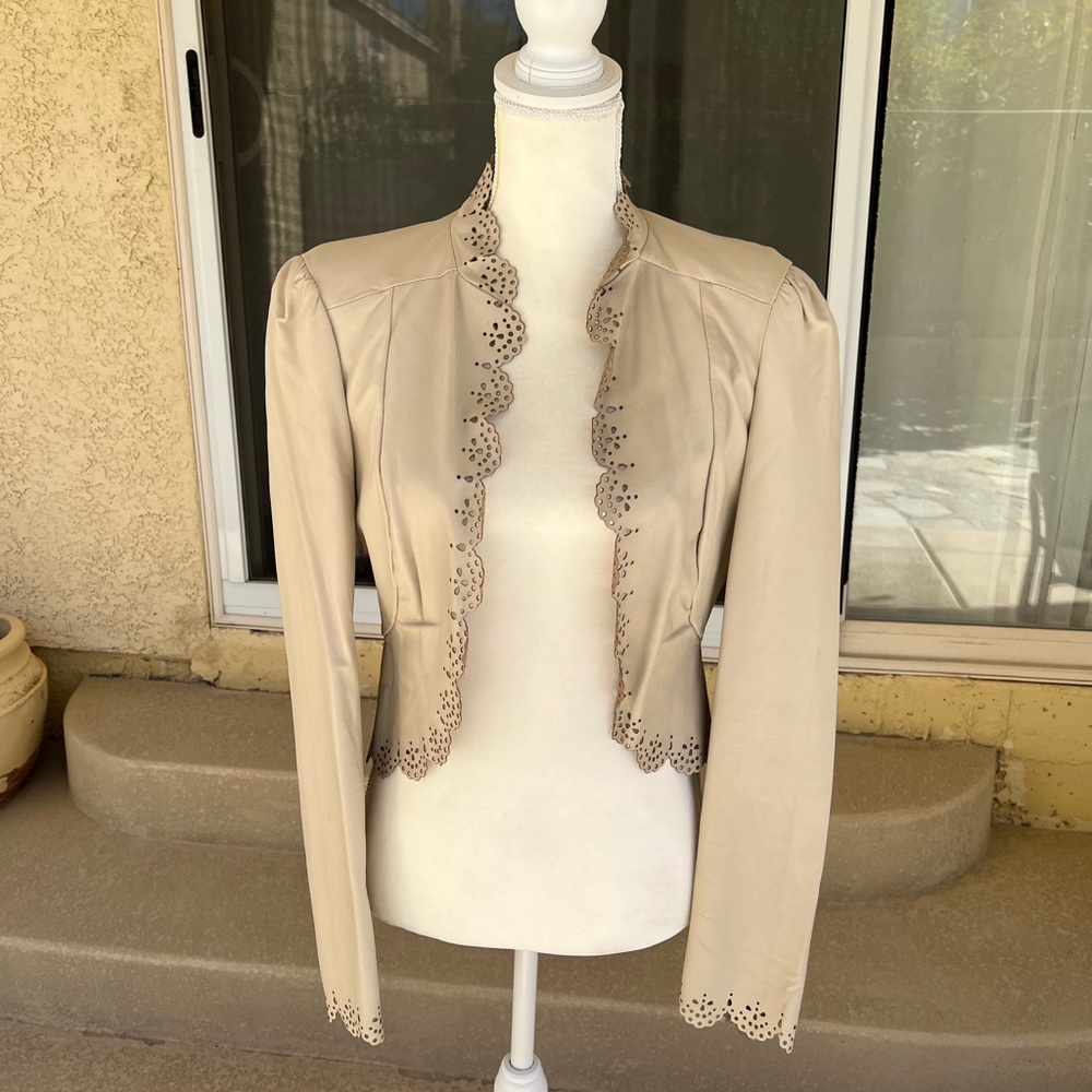bebe Beige Scalloped Leather Jacket
